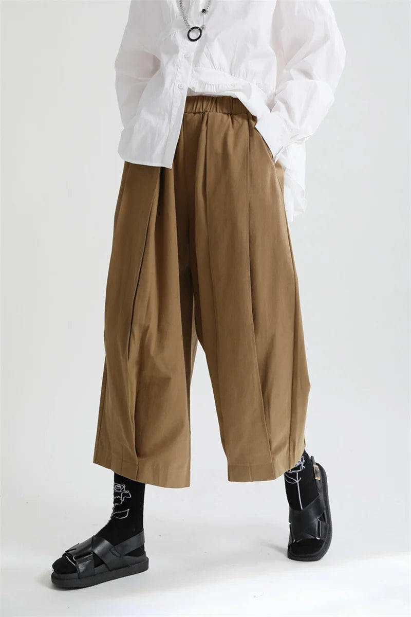 Black Pleated Wide-Leg Trousers