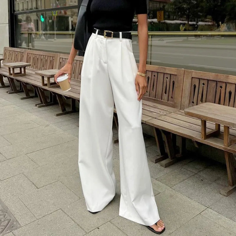 New white high waisted wide leg pants