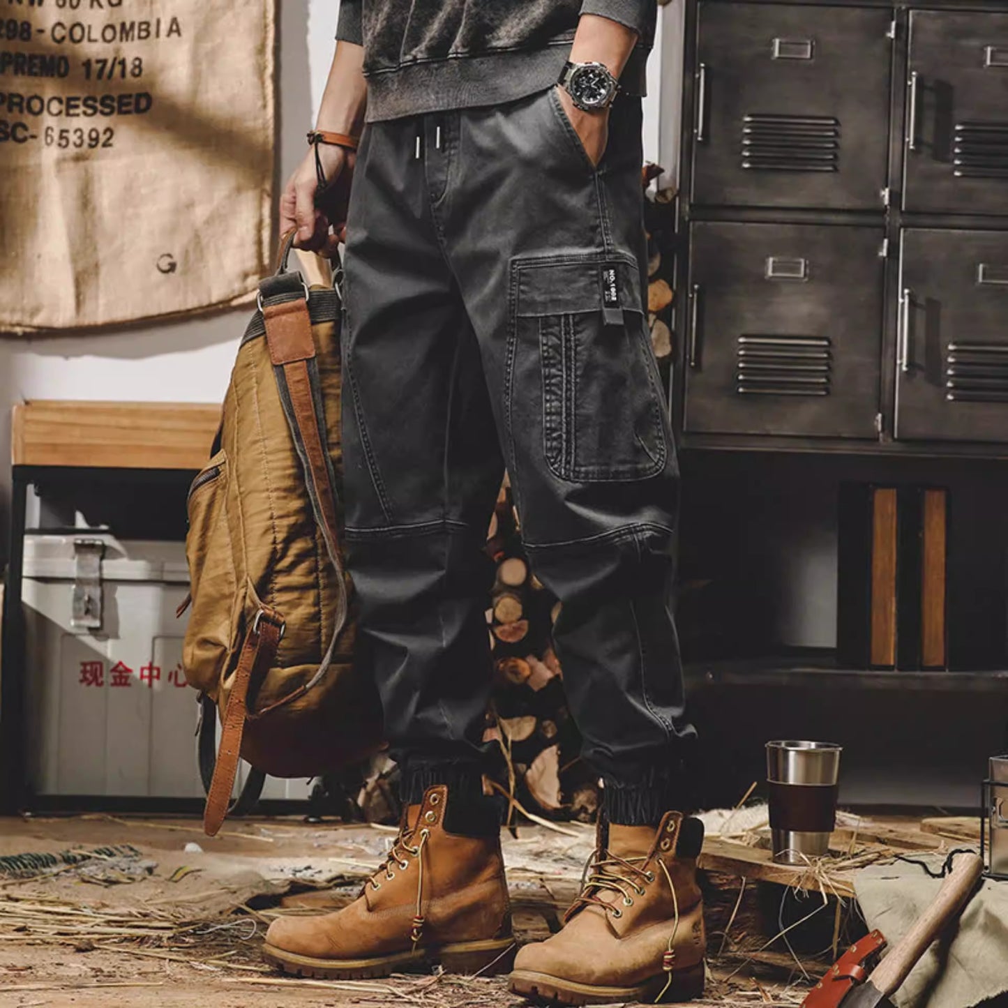 Japanese Retro Cargo Loose Fit Pants - All-Season Mid-Waist Cotton Trousers