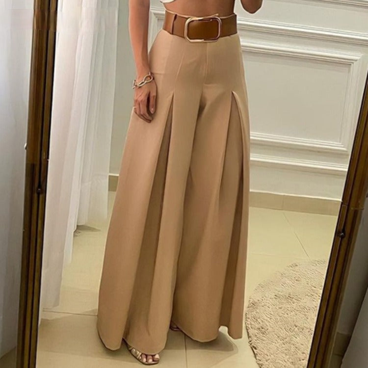 New French Vintage High Waist Folded Wide Leg Pants for Women Thin Loose Slim Skirt Pants for Women