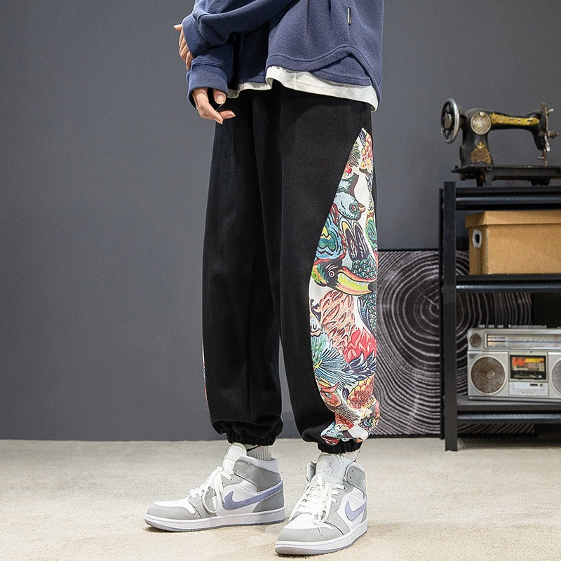 Men's retro casual pants with side printed leggings