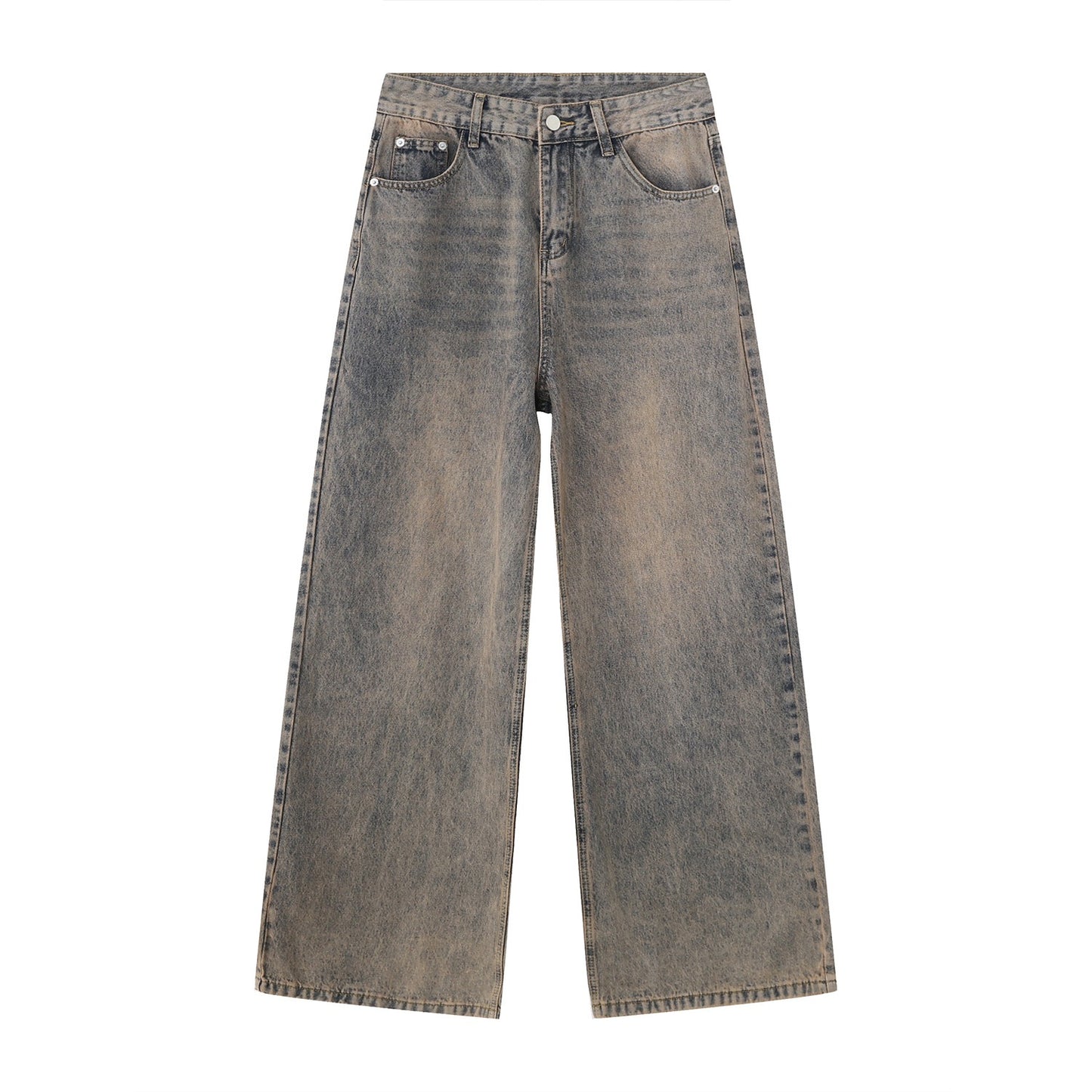 Loose Fit Cotton Pants - Distressed Wash Zipper Fly Trousers for Daily Wear