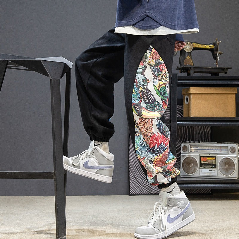 Men's retro casual pants with side printed leggings