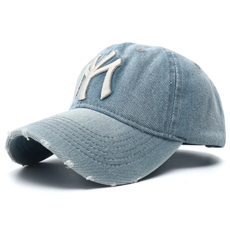 New Luxury Embroidered Washed Denim Baseball Cap for Men High Quality Black Vintage  Dad Hats