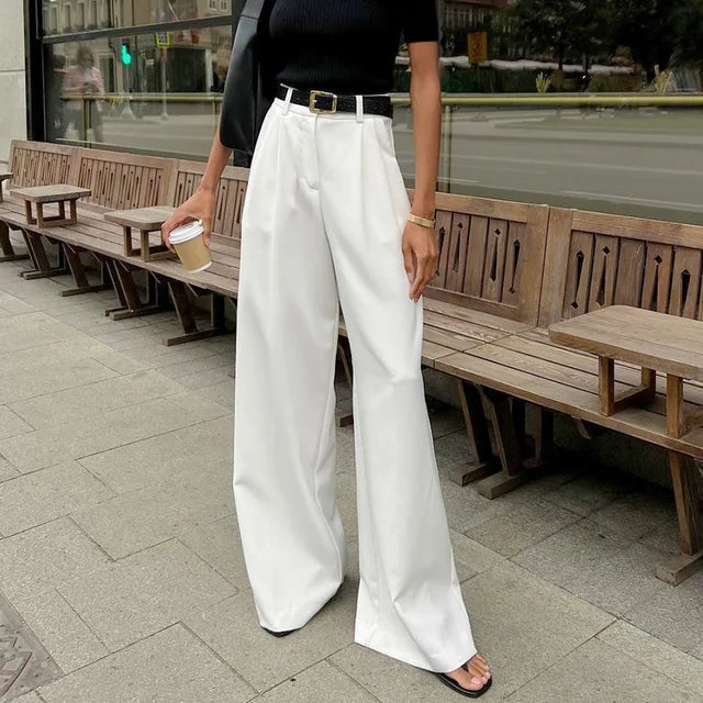 New white high waisted wide leg pants