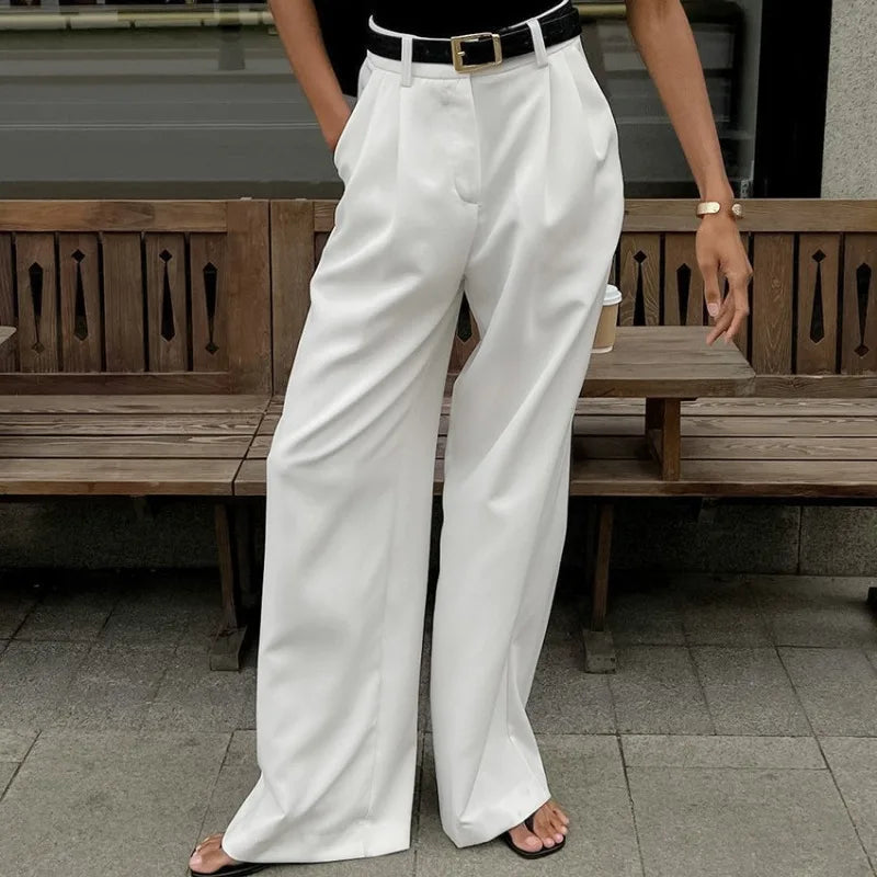 New white high waisted wide leg pants