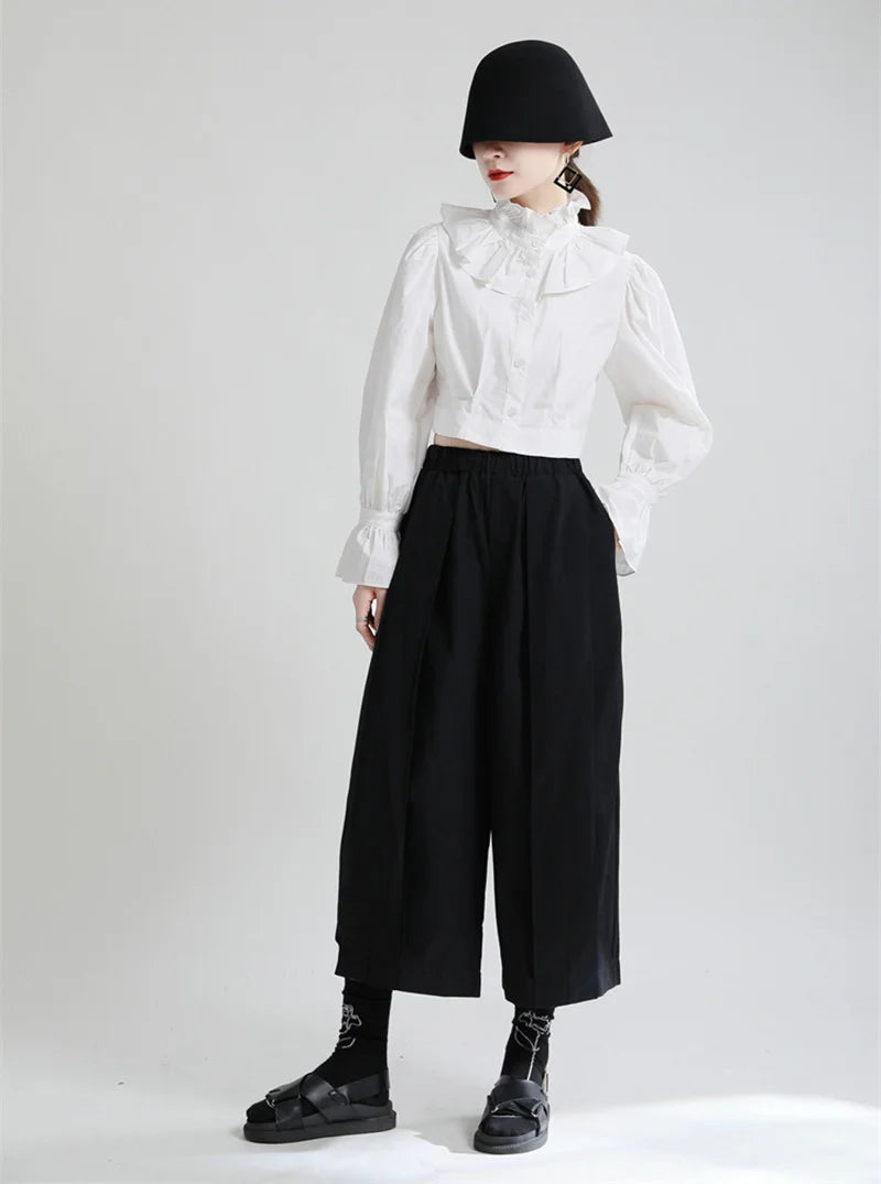 Black Pleated Wide-Leg Trousers