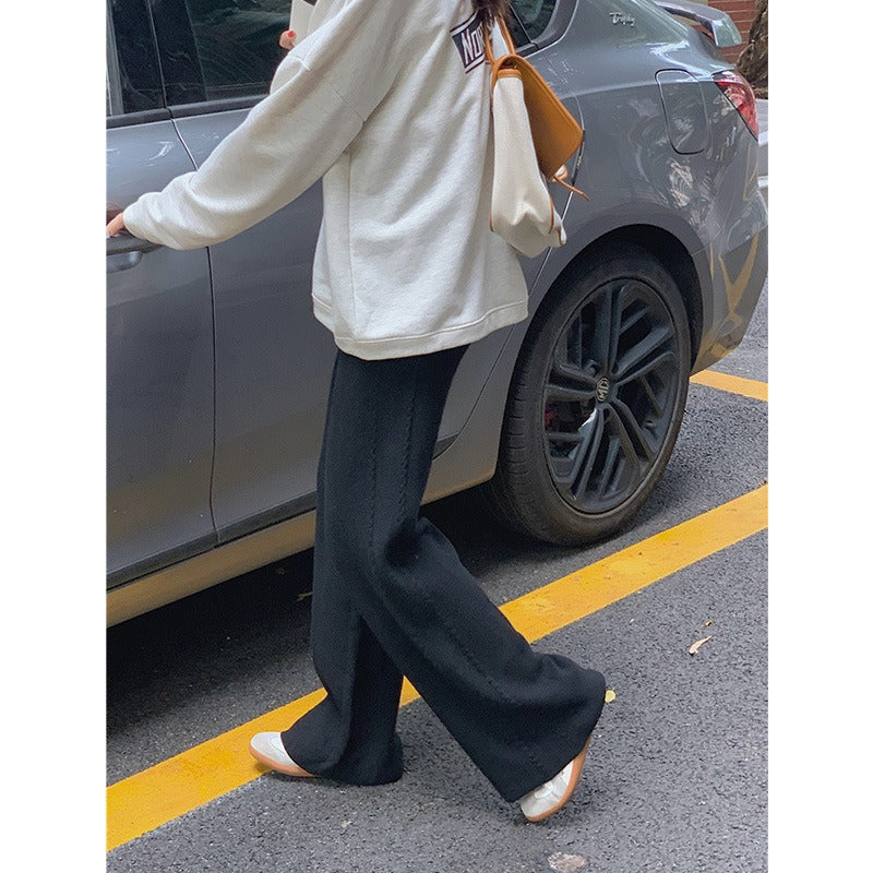 Knitted Wide Leg Pants For Women's Autumn And Winter New Style Elastic Casual Wool Pants Loose And Thin Floor Length Pants