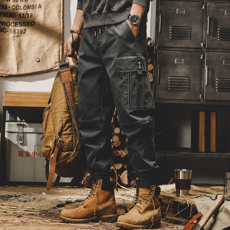 Japanese Retro Cargo Loose Fit Pants - All-Season Mid-Waist Cotton Trousers