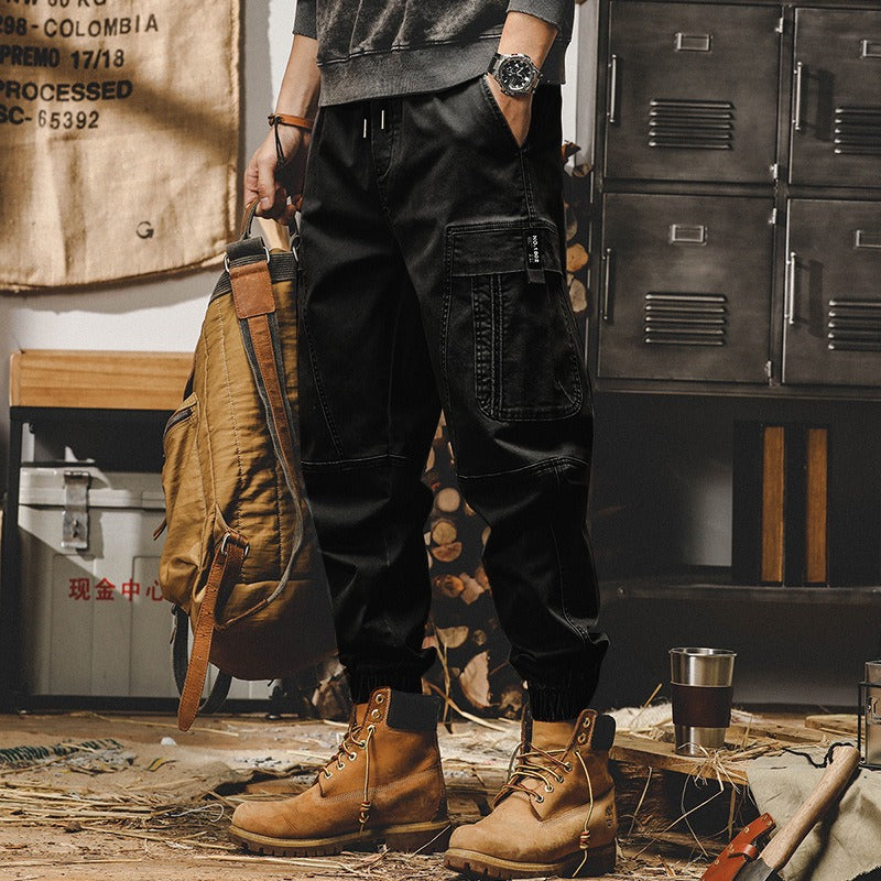 Japanese Retro Cargo Loose Fit Pants - All-Season Mid-Waist Cotton Trousers