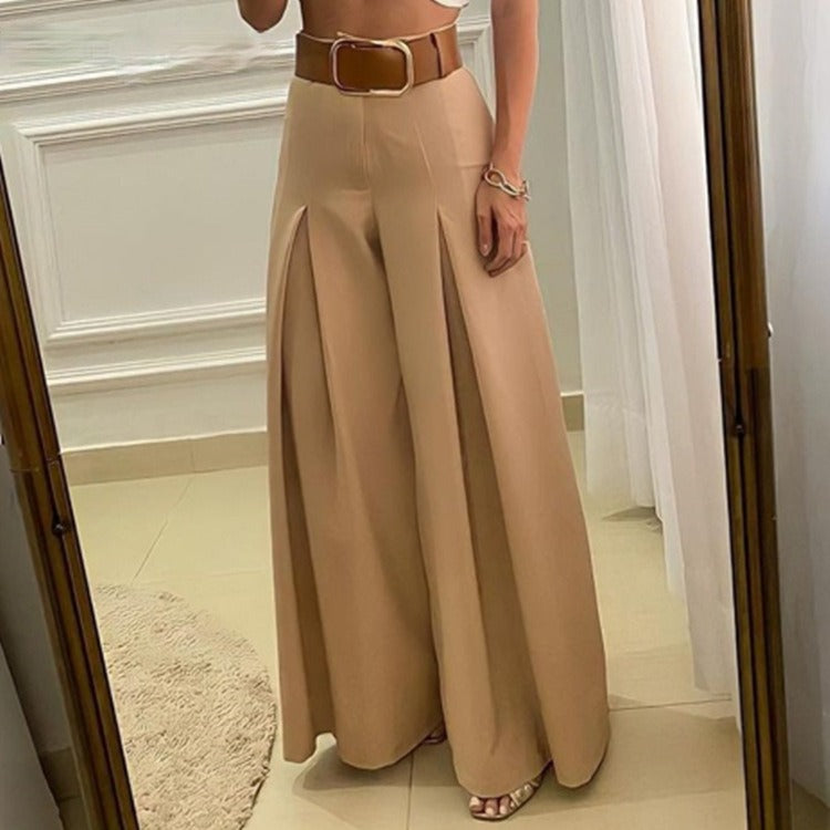 New French Vintage High Waist Folded Wide Leg Pants for Women Thin Loose Slim Skirt Pants for Women