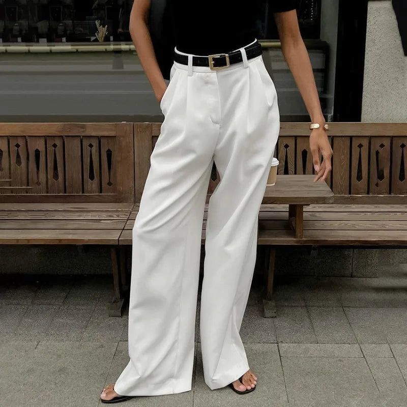 New white high waisted wide leg pants