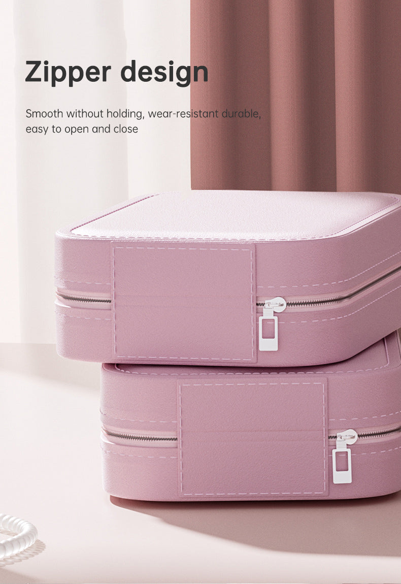 Personalized Birth Flower PU Leather Jewelry Box with LED Makeup Mirror Birthday Gift for Her