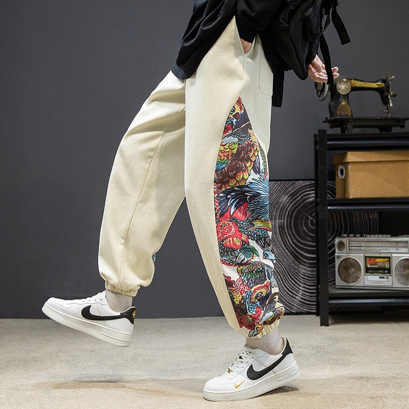 Men's retro casual pants with side printed leggings