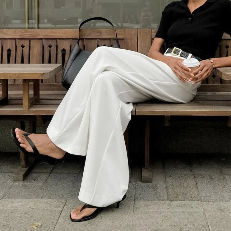 New white high waisted wide leg pants