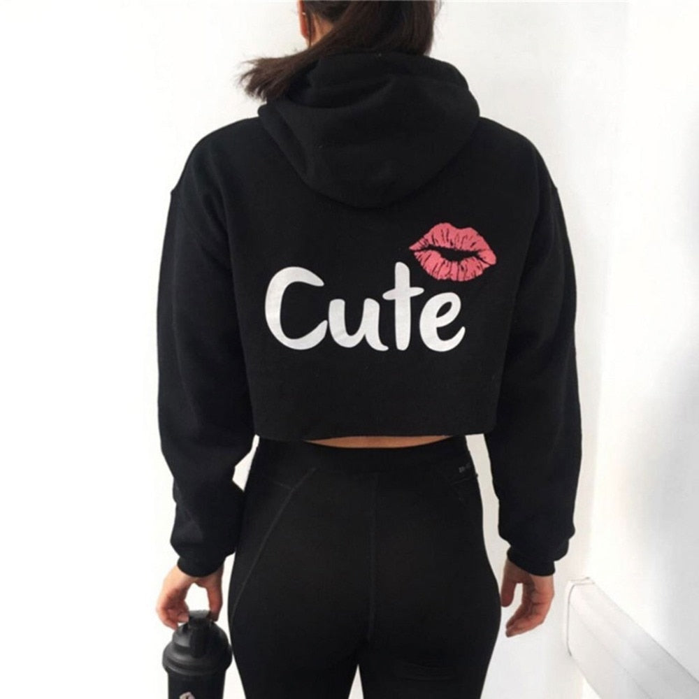 Lips print crop hoodie jacket for her.