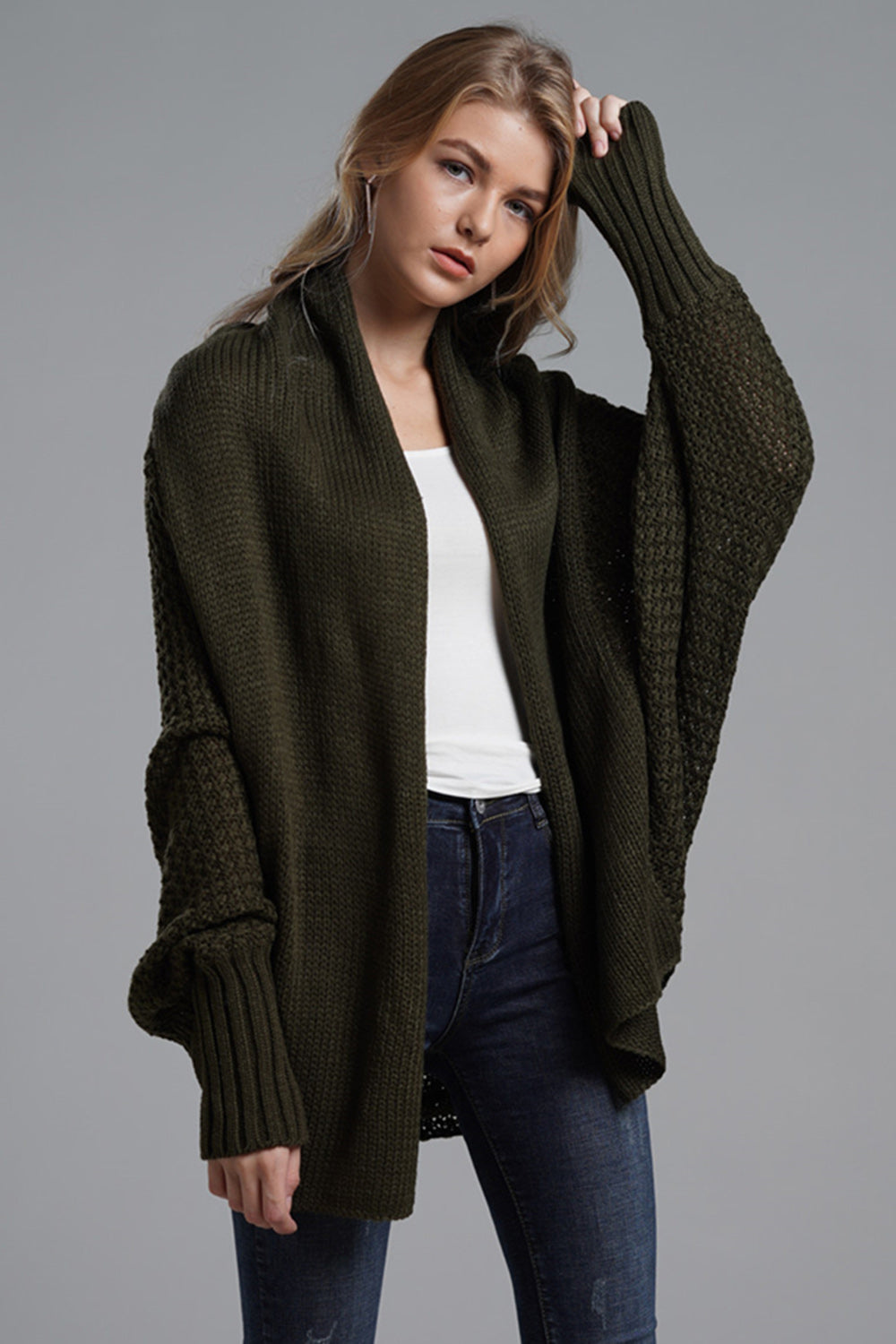 Open Front Batwing Sleeve Cardigan for Women