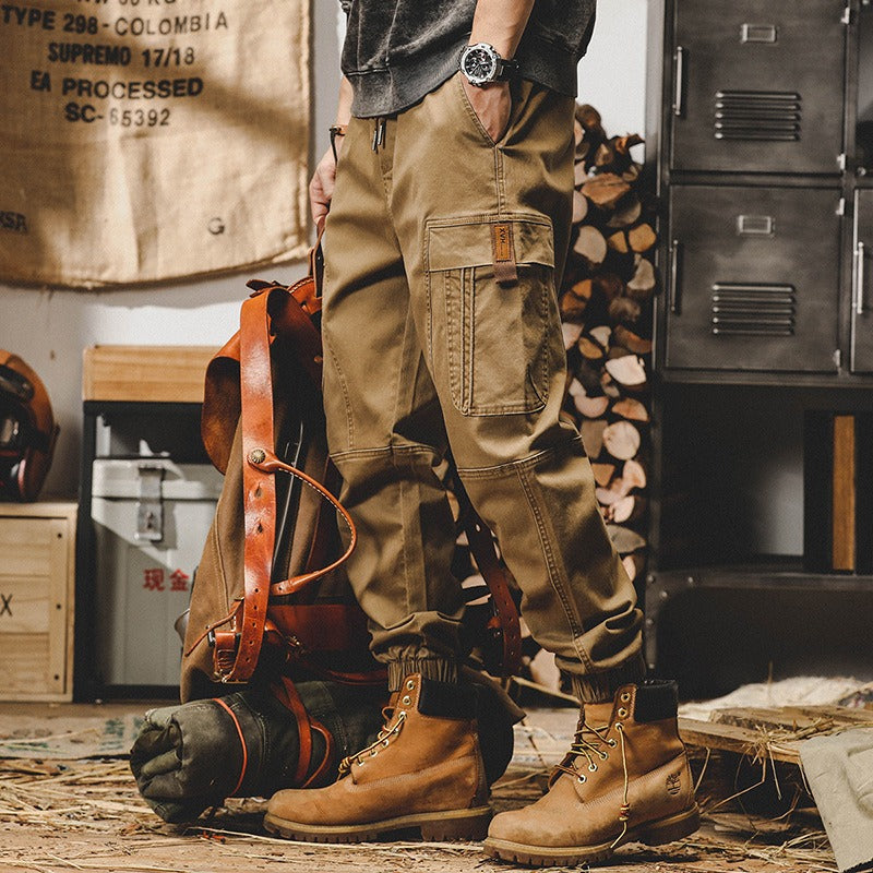 Japanese Retro Cargo Loose Fit Pants - All-Season Mid-Waist Cotton Trousers