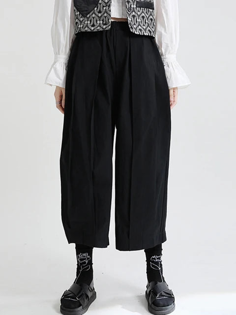 Black Pleated Wide-Leg Trousers