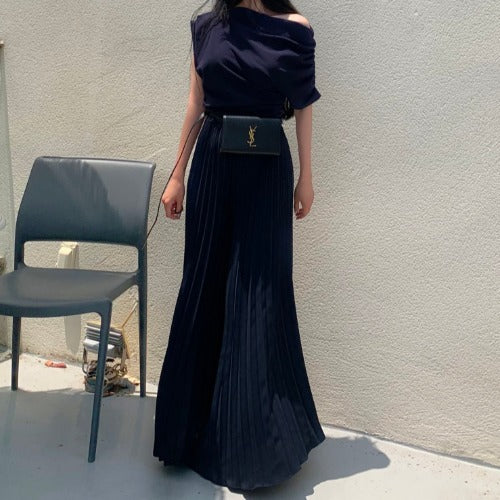 High Waist Casual Pleated Wide Leg Pants