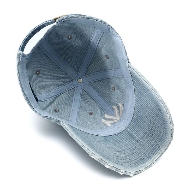 New Luxury Embroidered Washed Denim Baseball Cap for Men High Quality Black Vintage  Dad Hats