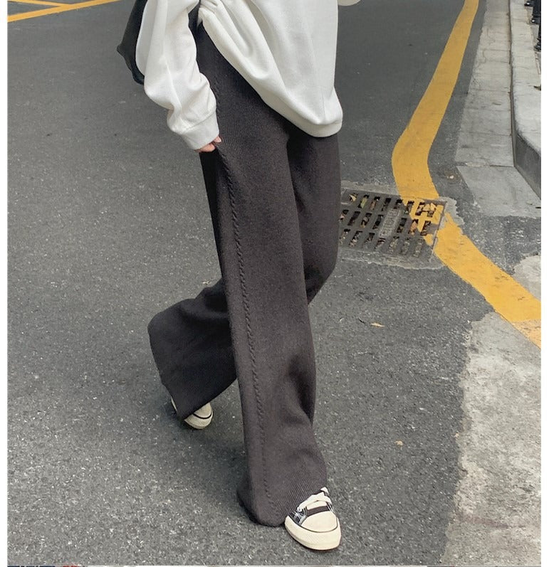 Knitted Wide Leg Pants For Women's Autumn And Winter New Style Elastic Casual Wool Pants Loose And Thin Floor Length Pants