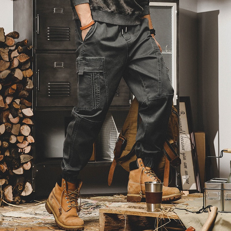 Japanese Retro Cargo Loose Fit Pants - All-Season Mid-Waist Cotton Trousers