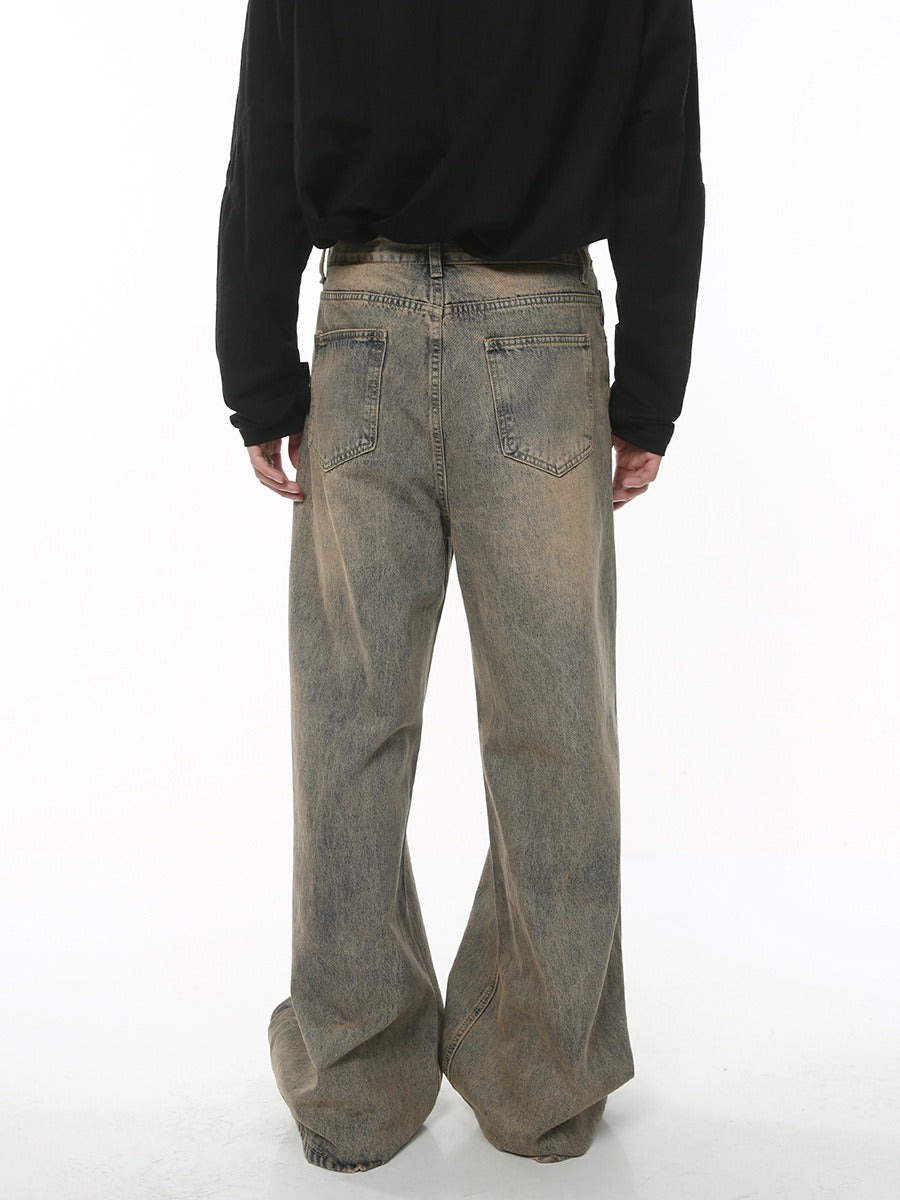 Loose Fit Cotton Pants - Distressed Wash Zipper Fly Trousers for Daily Wear