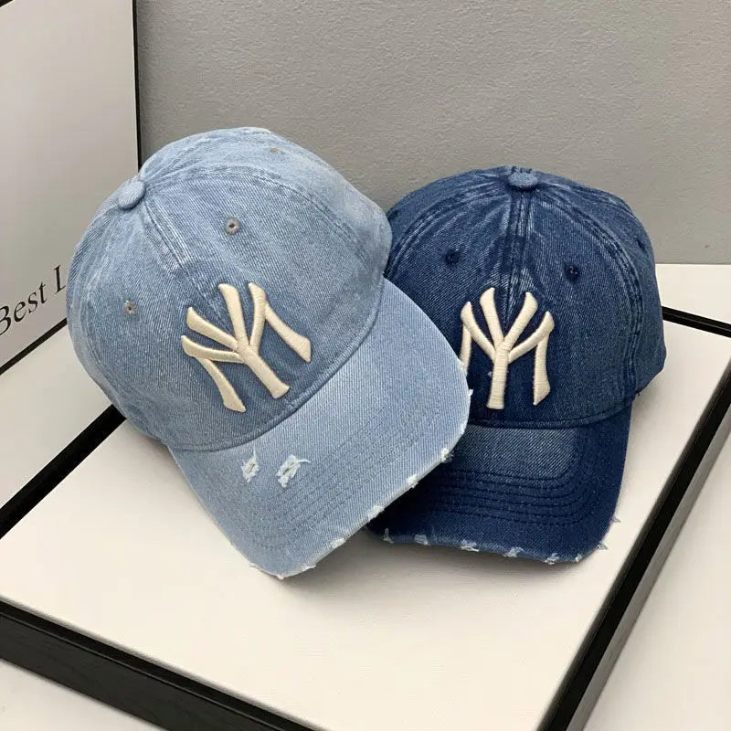 New Luxury Embroidered Washed Denim Baseball Cap for Men High Quality Black Vintage  Dad Hats