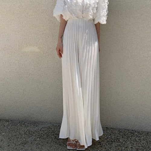 High Waist Casual Pleated Wide Leg Pants