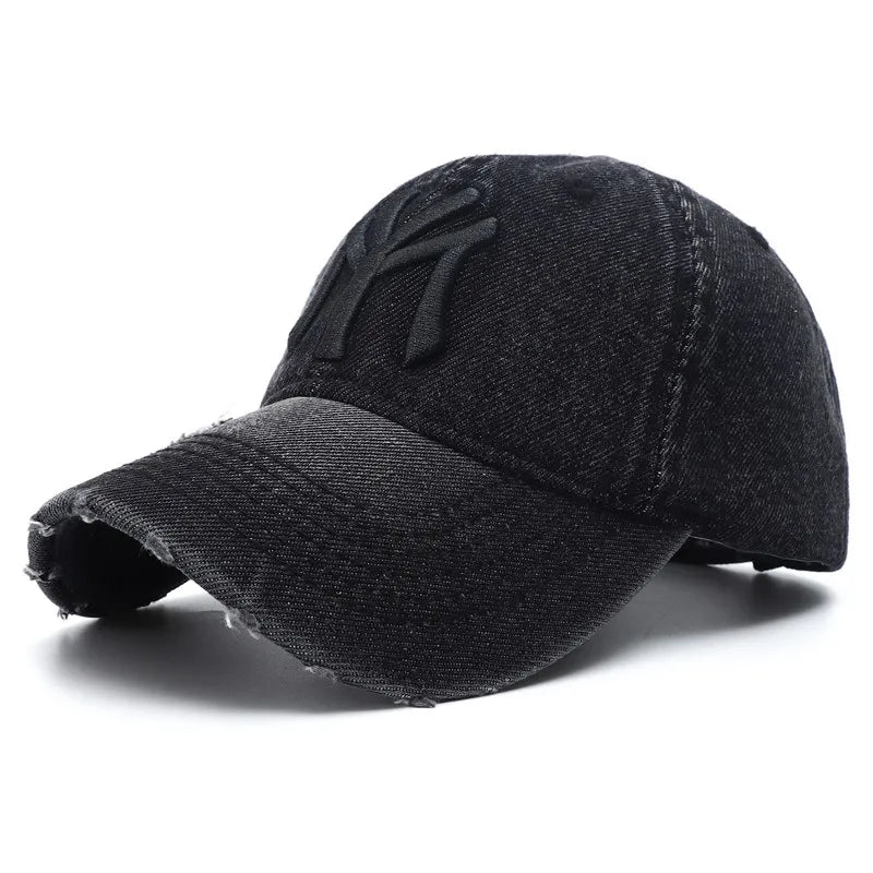 New Luxury Embroidered Washed Denim Baseball Cap for Men High Quality Black Vintage  Dad Hats