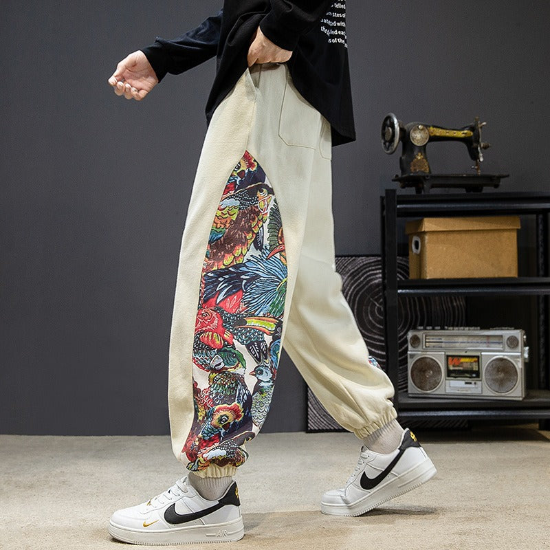 Men's retro casual pants with side printed leggings