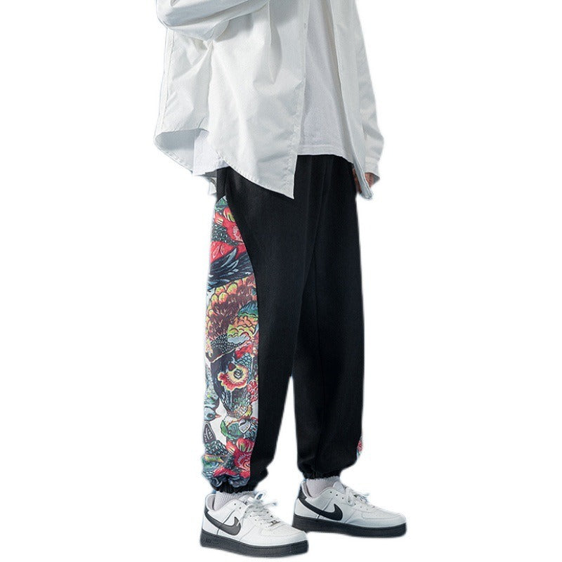 Men's retro casual pants with side printed leggings