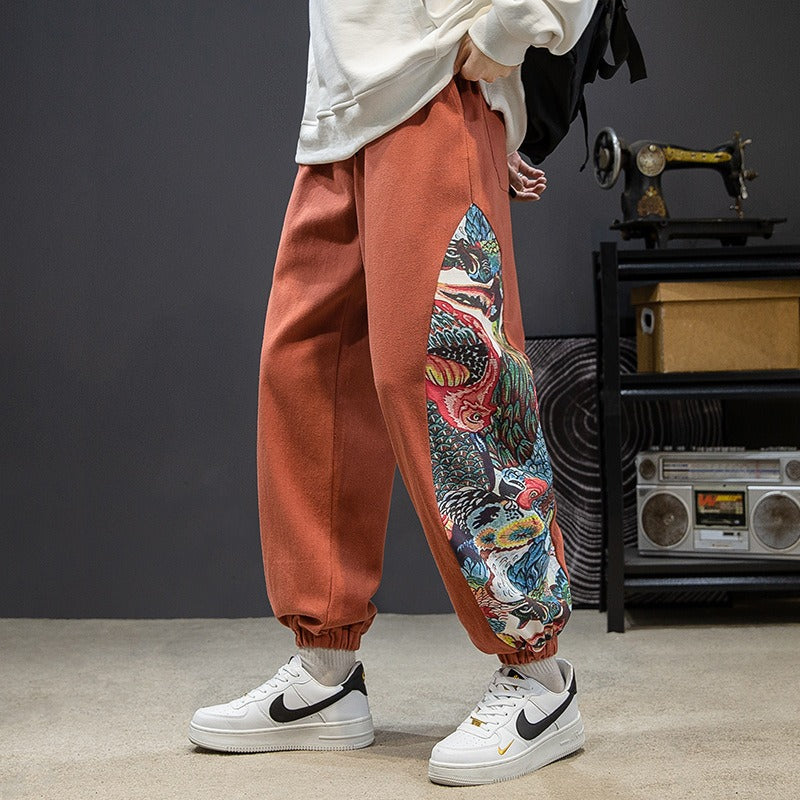 Men's retro casual pants with side printed leggings