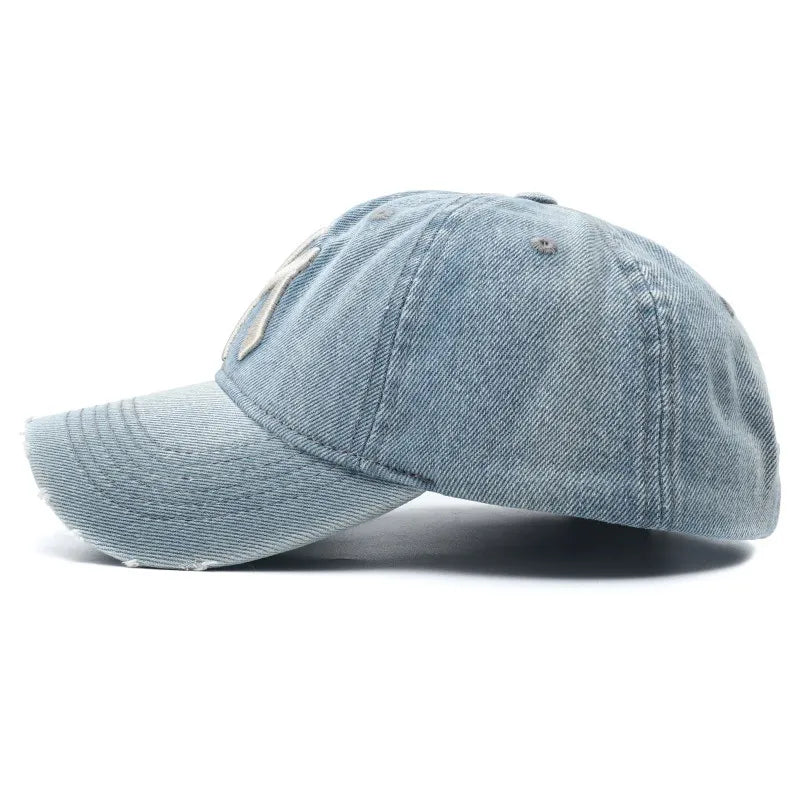 New Luxury Embroidered Washed Denim Baseball Cap for Men High Quality Black Vintage  Dad Hats