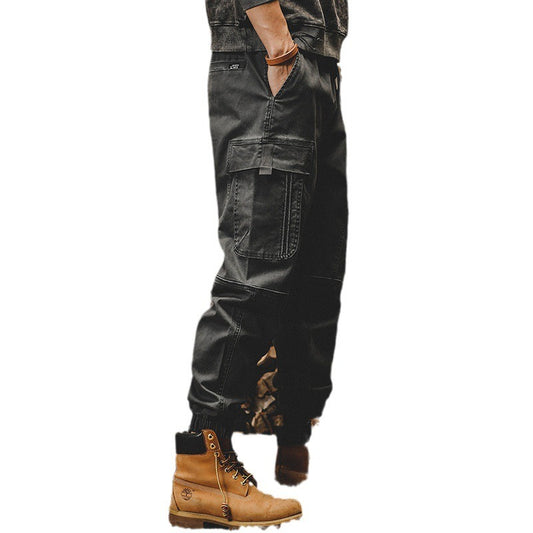 Japanese Retro Cargo Loose Fit Pants - All-Season Mid-Waist Cotton Trousers