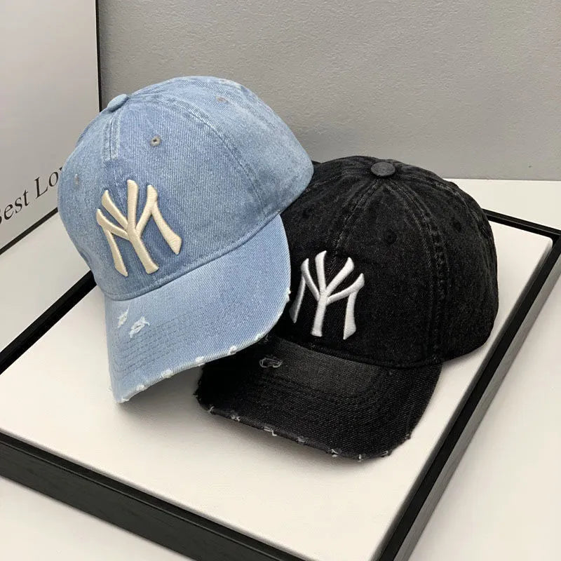 New Luxury Embroidered Washed Denim Baseball Cap for Men High Quality Black Vintage  Dad Hats