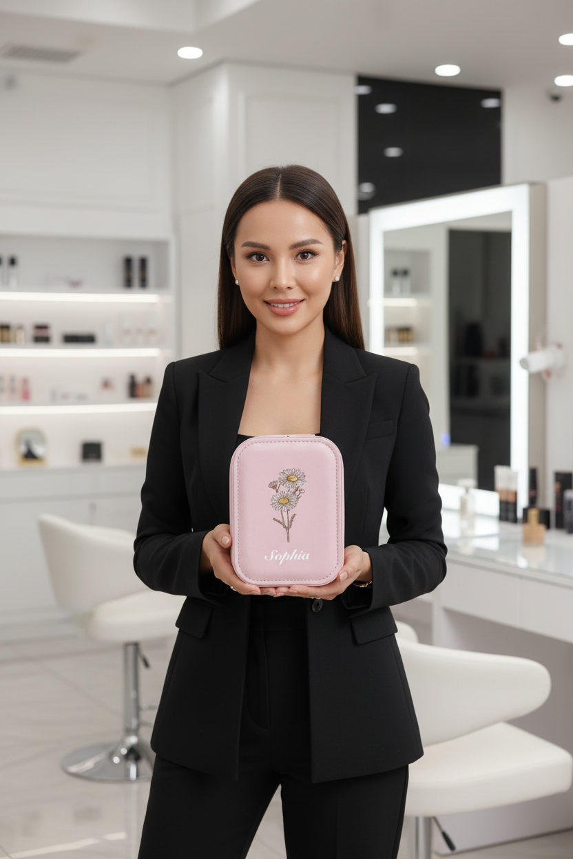 Beauty Professional with Pink Vanity Box